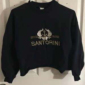 Greek island Santorini navy blue embroidered cropped sweater